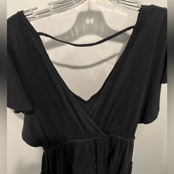 Anthropologie Daily Practice Black V-Neck Tiered Ruffle Dress Tie Waist Sz XS - Picture 9 of 15